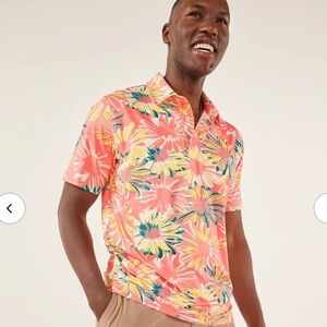 Chubbies Men’s Performance Golf Polo Shirt Coral Floral Flower Pattern Large